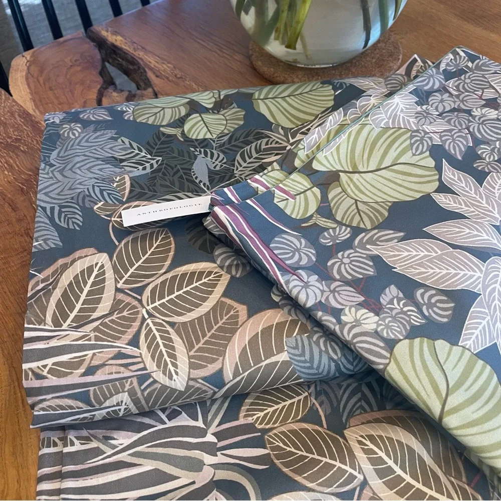 NEW Anthro Green Botanical Print Boho Queen / King Size Bedding Duvet & Sham Set